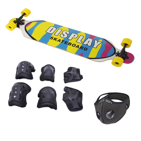 Skateboard 107 x 23.5 cm Longboard &amp; Protective Gear Kit &amp; Mask - Display