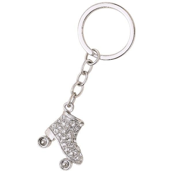 Cubic Zirconia Studded Roller Skate Boot Keychain - Silver