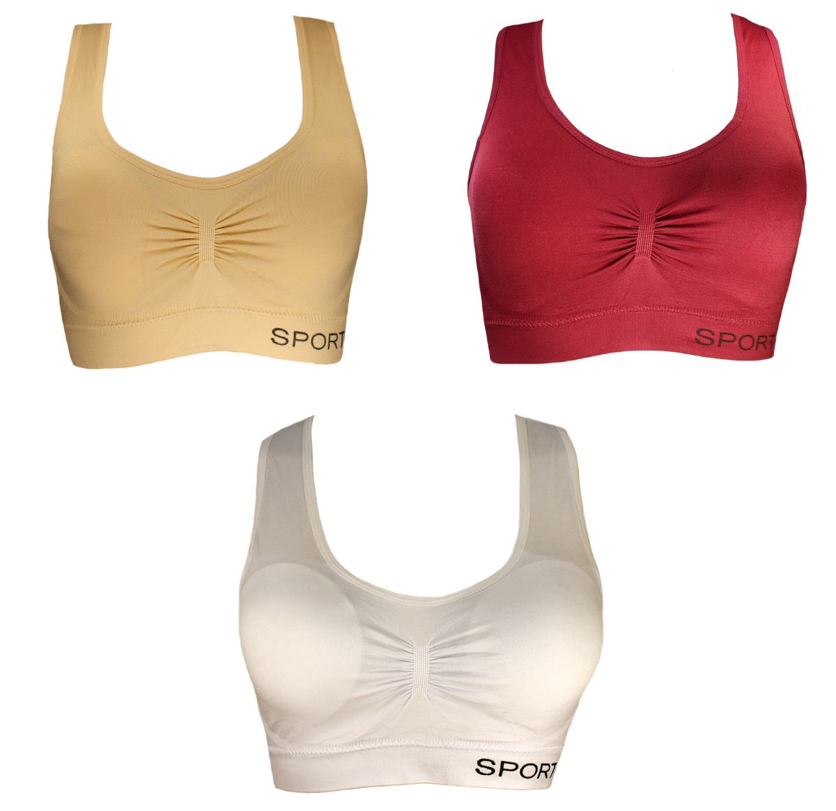 Seamless Comfortable Sports Bra with Removable Pads - Pack of 3