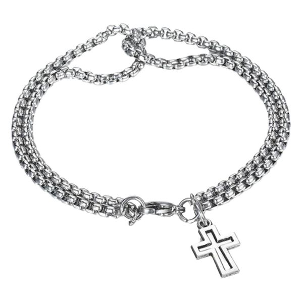 IPSTYLE Men's Bracelets Fashion Double Chain Cross Hollow Wrist Bracelets