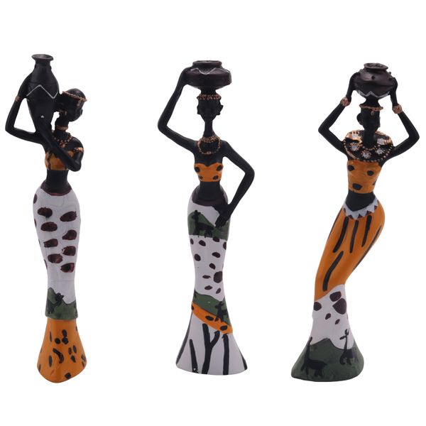 3Pcs Retro Vase African Woman Exotic Resin Culture Figurines Yellow