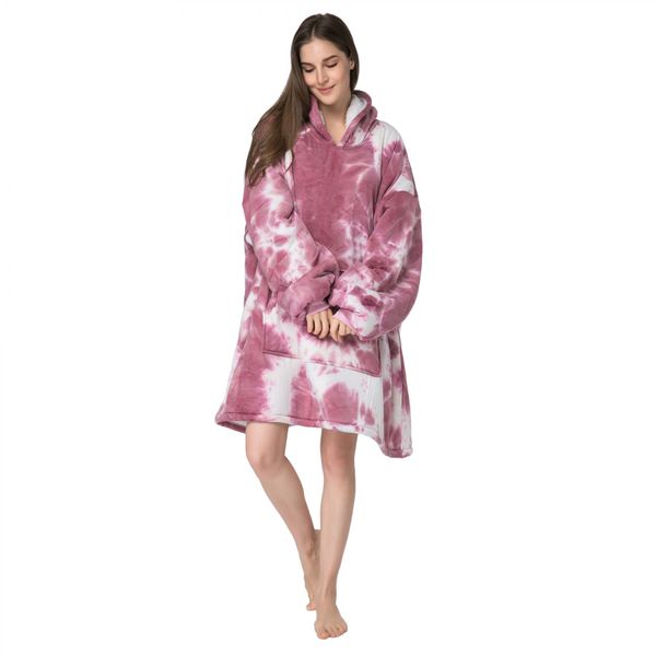 Ladies Tie Dye Oversized Blanket Hoodie With Blue