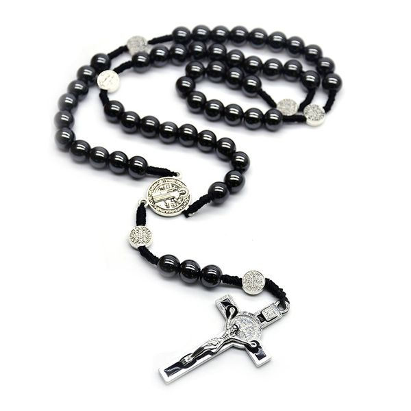 IPSTYLE Men Women Crucifix Pendant Necklace Saint Benedict Rosary