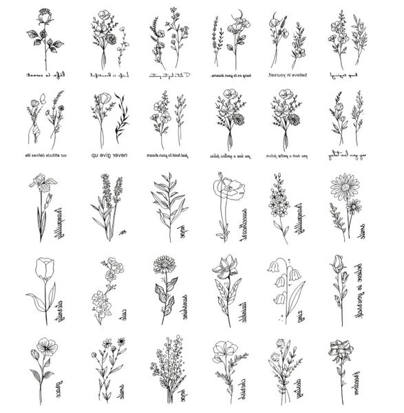 30 Piece - Delicate Floral With Quotes Temporary Tattoo - Black
