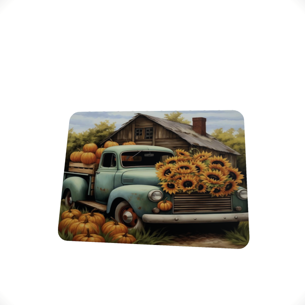 White truck- Sunflower-Pumpkin - Mouse Pad