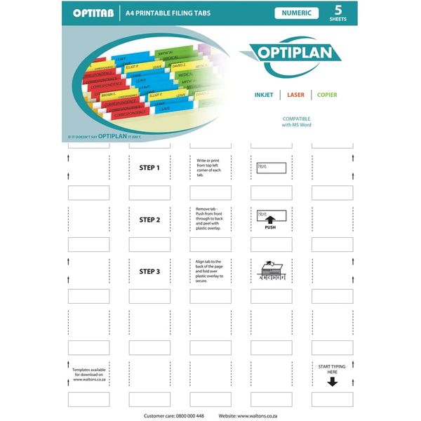 Optiplan Opti Tabs Numeric A4 40up (Pack 200) White x 2