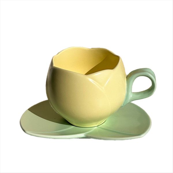 300ml Flower Shaped Ceramic Coffee Tulip Cup Teacup Saucer Ceramic Drinking