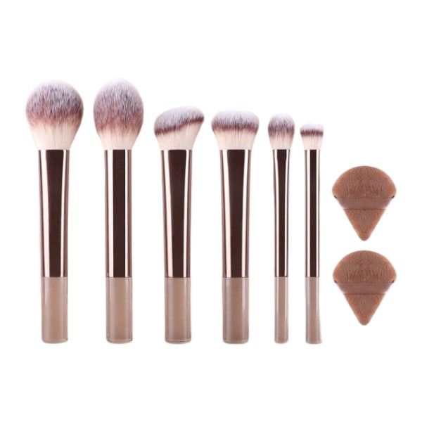 8 Piece - Make Up Brush And Beauty Blender Set - Chocolate Brown
