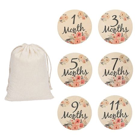 Double Sided Wooden Floral Baby Milestone Disc Cards - Set of 6 Image