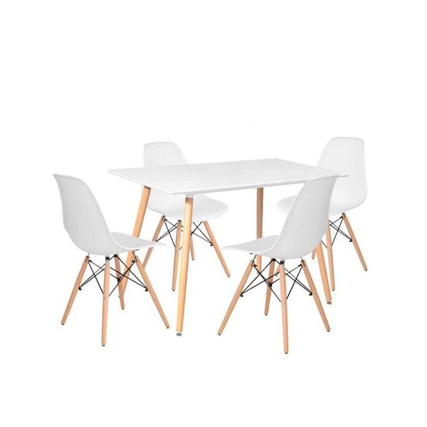 Rectangular Table &amp; 4 Chairs - White