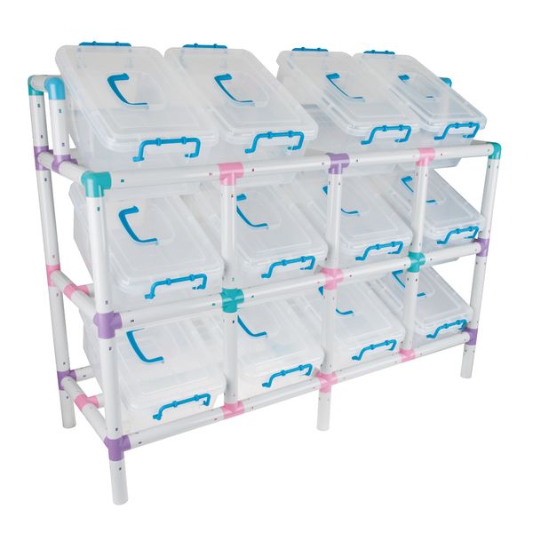 Gigo Furniture - Grey Tilt Storage Unit Bins &amp; Frame: 12 Bins