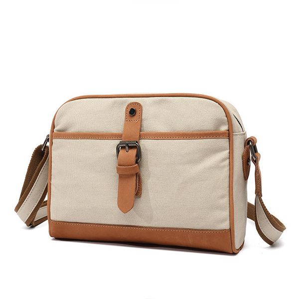 Male School Canvas Single Shoulder Bag-Creamy White
