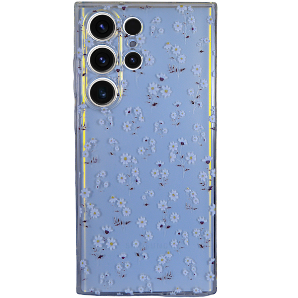 Clear Phone Case with White Floral Heads &amp; Pro Cam Compatible with Samsung S23 Ultra