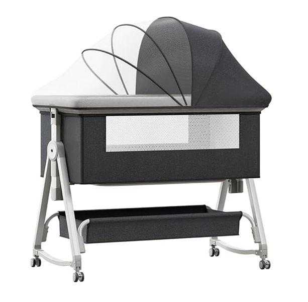 ELEGANT Height Adjustable Movable Rocking Baby Crib + Bed (Black)
