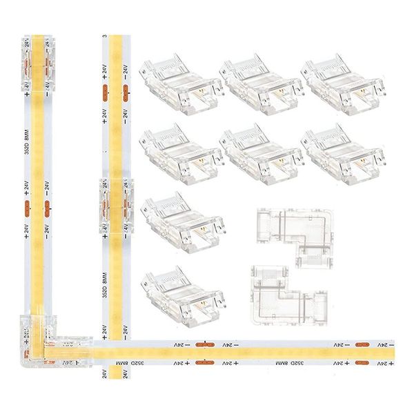 8Mm 2 Pin Cob Led Strip Connector 8 Pack &amp; L Shape Led Corner 2 Pack