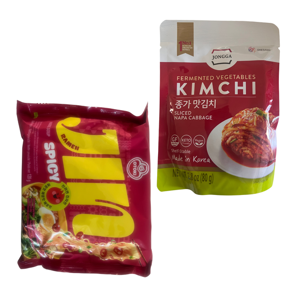 Bundle box Korean Ramen &amp; Kimchi Value Pack - 2 Spicy Noodles + 2 Kimchi