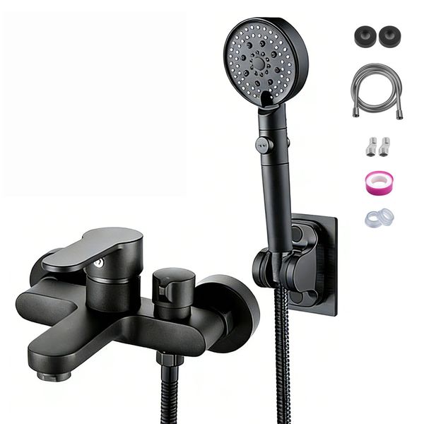 Wall Mounted Shower Bathtub Faucet &amp; Punch-Free Handheld Shower Set
