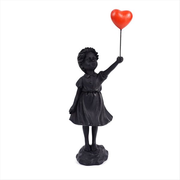 Little Girl with Balloon Figurine Statue Home Table Decoration Black