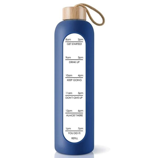 Glass Water Bottle With Silicone Cover Time Markings
