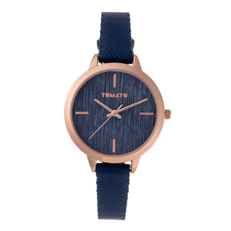 Tomato Women s Navy Blue Brushed Lines Dial Watch With 35mm Rose