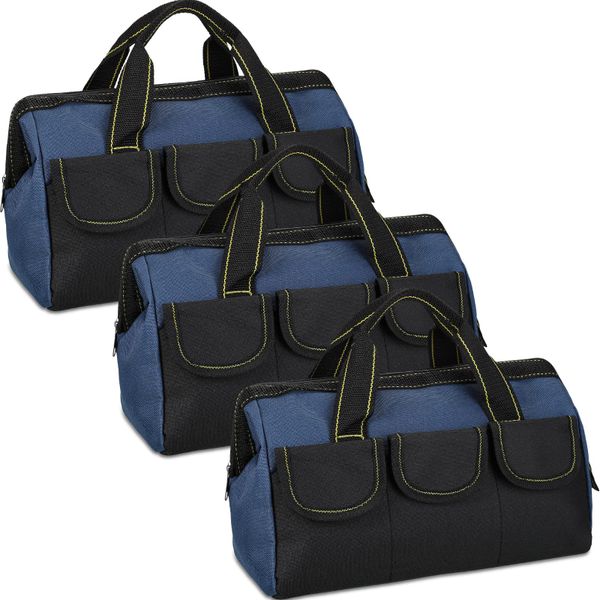 3-Pack 16" Heavy Duty Tool Bag | Waterproof Wide Mouth for Electrician