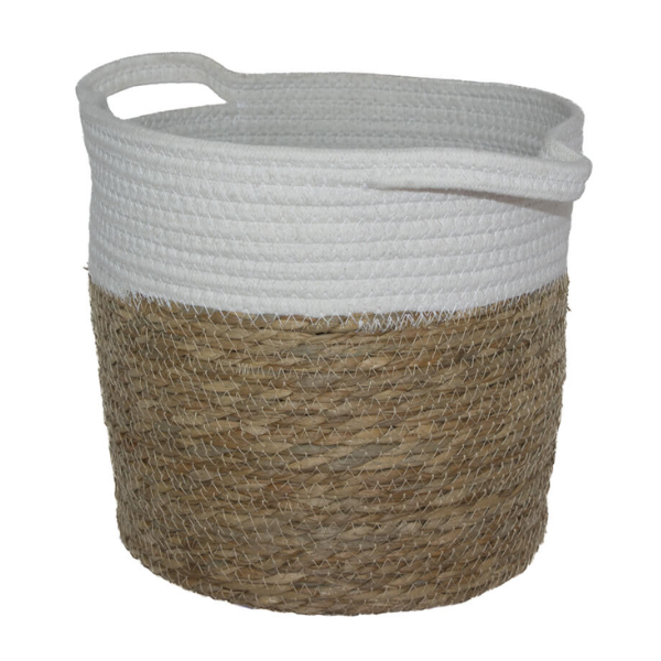 Brown Cotton Rope Cylindrical Laundry Basket - 27 x 28cm