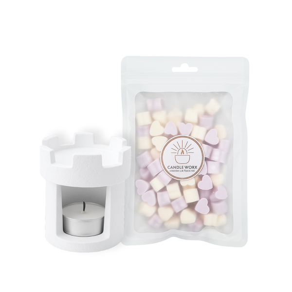 Lavender Heart Shaped Wax Melts and Castle Wax Melter Set