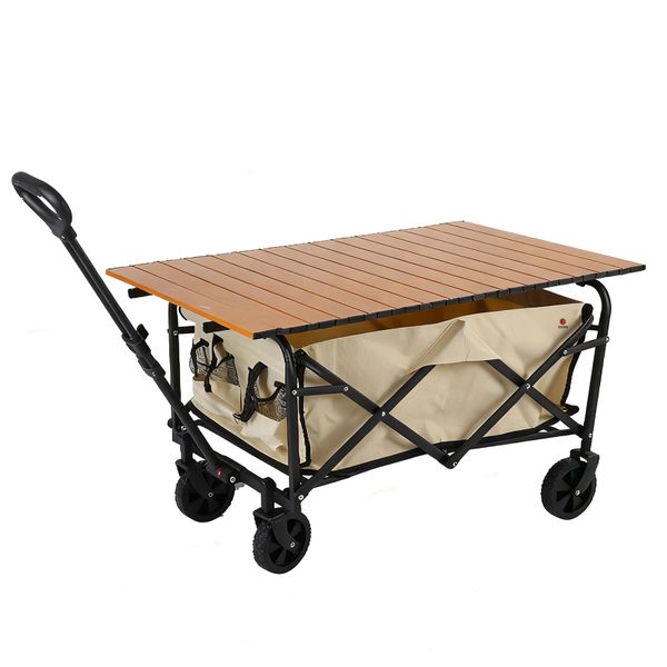 Collapsible Wagon Cart Folding Grocery Shopping Cart with Removable Table