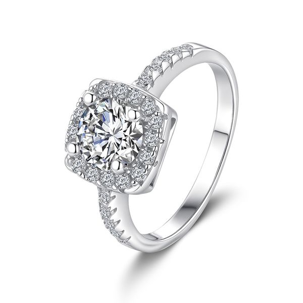 ZELTRYN Sterling Silver Four-Prong Square Sugar Moissanite Ring-Adjustable