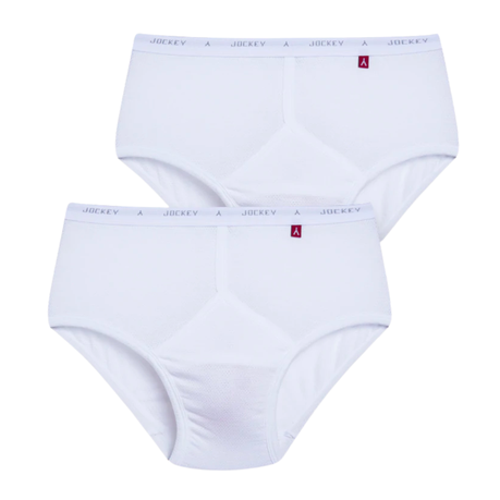 Jockey Men's Underwear Iconic Y-Front Briefs, 2 Pack, White Eyelet
