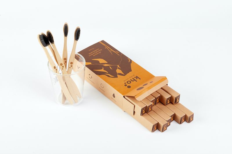 Kho Eco-Friendly Bamboo Toothbrush Set of 12 - Charcoal BPA - Free Bristles