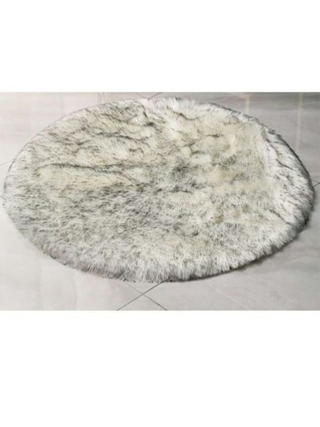 Round Fur Faux - White with Grey Mix Rug