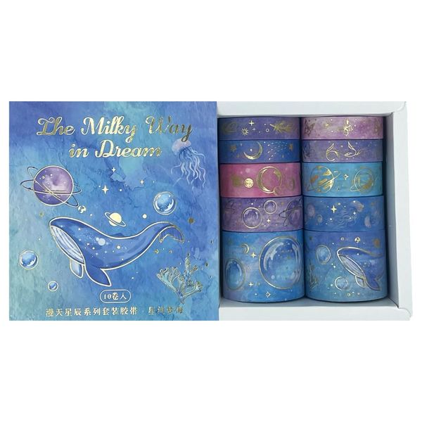 La Laila Washi Tape Milky Way Gift Box Set Gold Foil Detail - 10 Rolls