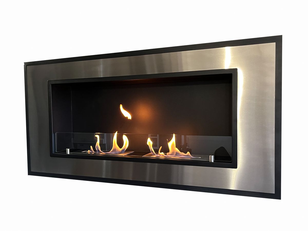 1green Wall Ethanol Fireplace Duo burner S/Steel Black trim Shop