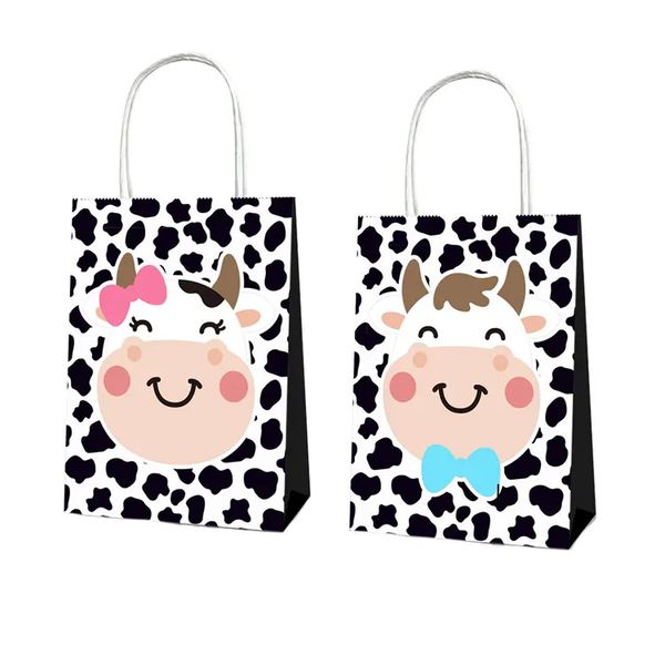 Party Favor Bags with Handles - Cow Farm Theme - 12 Bags