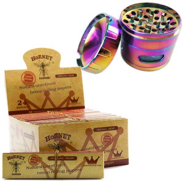 Rolling Paper For Weed With Tips Hemp -24 Pack + Weed Grinder Iridescent -L