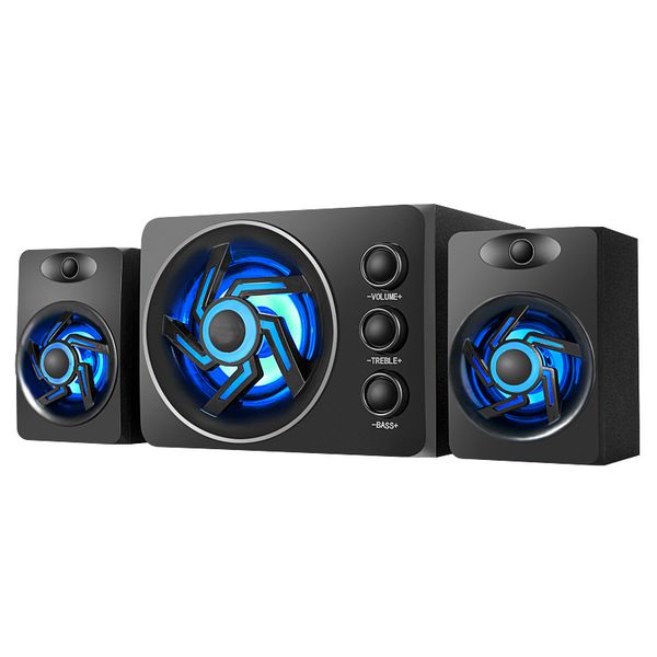 3PCS USB Powered Speakers Wooden With 7-Color Light For Computer PC Laptop