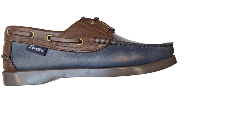 Quayside Men Navy/Brown Round Toe Rubber Sole Loafer