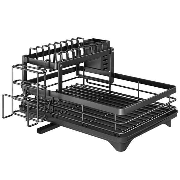 2 Tier Dish Drying Rack with Cutlery Holder Utensil Holder Drain Shelf