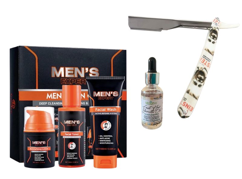 GuanJing Men's Expert Skin Care Sets with Vepa Barber Razor Cut &amp; Hair Oil