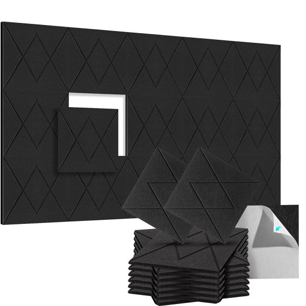 12 Pack Black Acoustic Foam Panels, Self Adhesive Soundproof Wall Panels