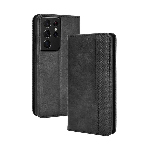 Magnetic Buckle Patterned PU Leather Case Compatible with Galaxy S21 Ultra