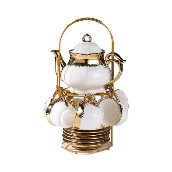 Platinum Finish Tea Set - With Saucers, Stylish