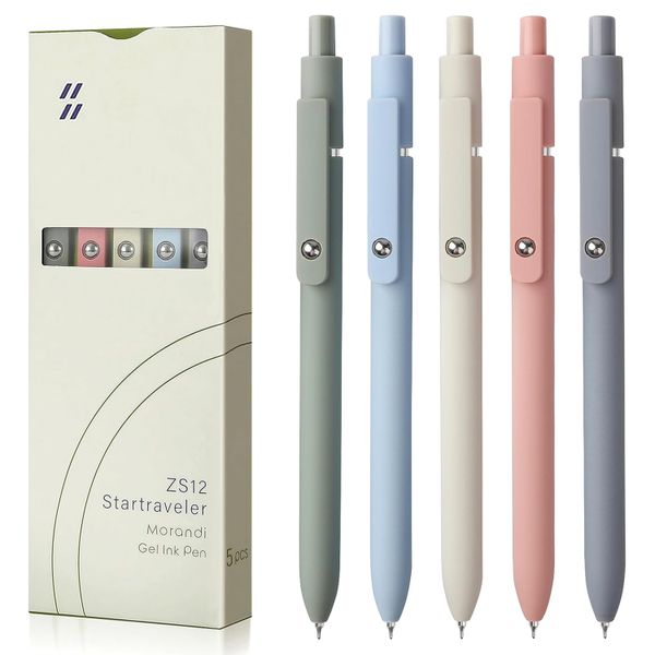 QYNIAL 5 Pack Gel Pens Black Ink Gradient &amp; Macaron Retractable Smooth Pens