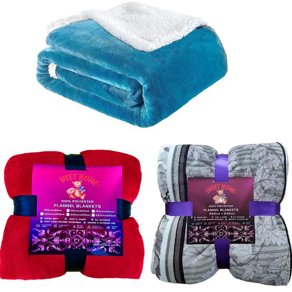 Silky,Warm Flannel Blanket-3 Pieces‘ Value Pack