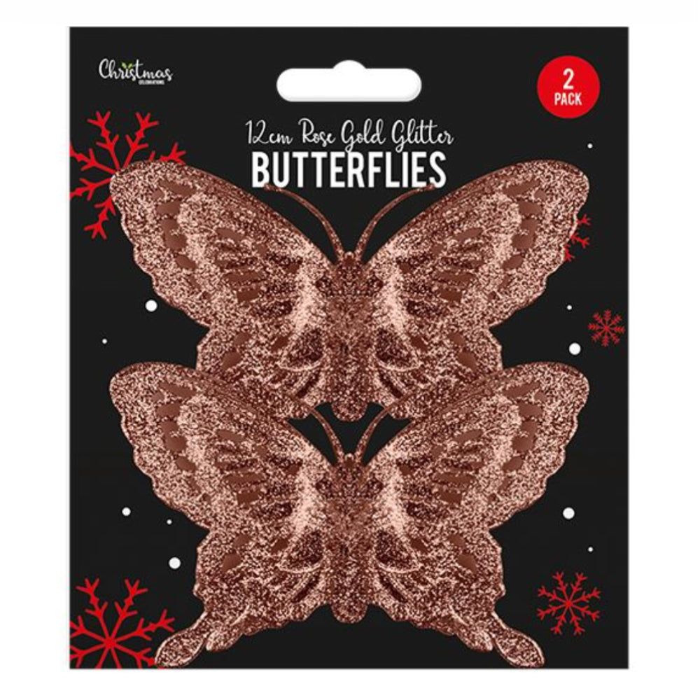 Pink Butterfly Christmas Ornaments - 2 Pack