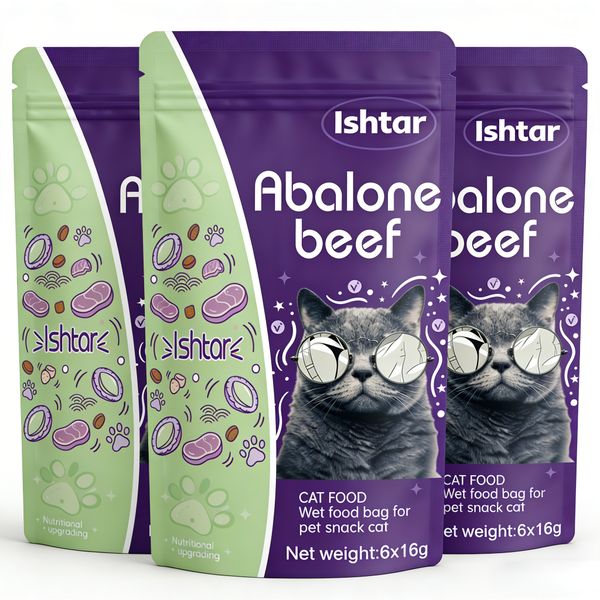 3 Packs 18 Pieces Lickable Cat Treats for Cats and Kittens - Abalone Beef