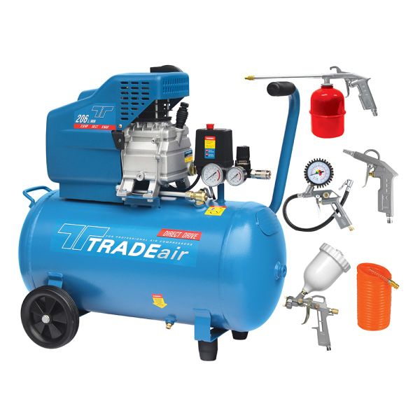 TradeAir - 50L 1.5kW 2.0HP Compressor with 5 Piece Air Tool Kit