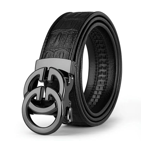 Genuine Leather Belt Men's Luxury Automatic Metal Alloy Buckle Waist Belt