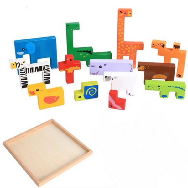 14 Pieces Blocks Wooden Animals
